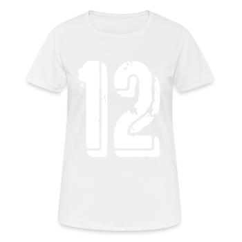 12 Zahl Trikot - Frauen T-Shirt atmungsaktiv - Weiß - Vorne - AI Model Female 172 dark (172cm)