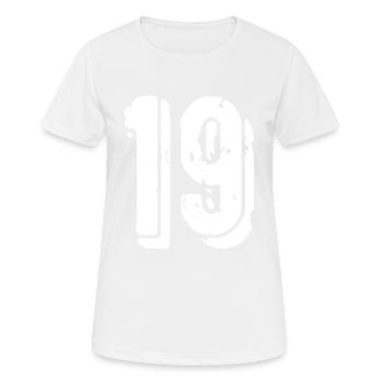 19 Zahl Trikot - Frauen T-Shirt atmungsaktiv - Weiß - Vorne - AI Model Female 172 dark (172cm)