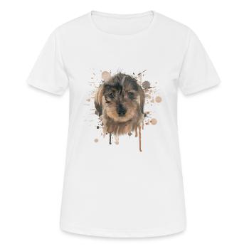 Rauhaardackel Dackel Dachshund Teckel Illustration - Frauen T-Shirt atmungsaktiv - Weiß - Vorne - AI Model Female 172 dark (172cm)