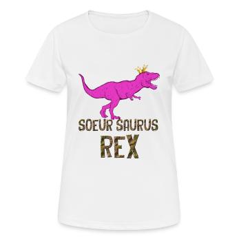 Soeur Saurus Rex Humour Dinosaure - T-shirt respirant Femme - blanc - Devant - AI Model Female 172 dark (172cm)