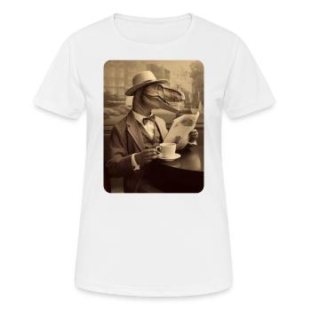 Robert liest beim Frühstück die Zeitung - Frauen T-Shirt atmungsaktiv - Weiß - Vorne - AI Model Female 172 dark (172cm)