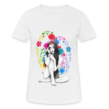 Blumen Frühling Fantasy sexy Girl Frühlingsanfang - Frauen T-Shirt atmungsaktiv - Weiß - Vorne - AI Model Female 172 dark (172cm)
