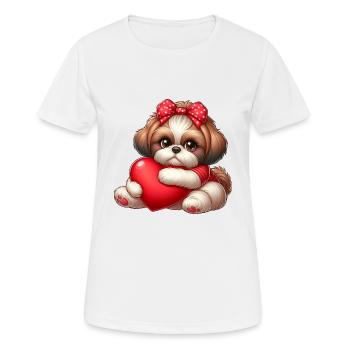 Shih Tzu Karikatur - Frauen T-Shirt atmungsaktiv - Weiß - Vorne - AI Model Female 172 dark (172cm)