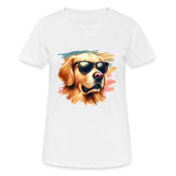 Cute Golden Retriever Wearing Sunglasses - Women's Breathable T-Shirt - white - Front - AI Model Female 172 dark (172cm)