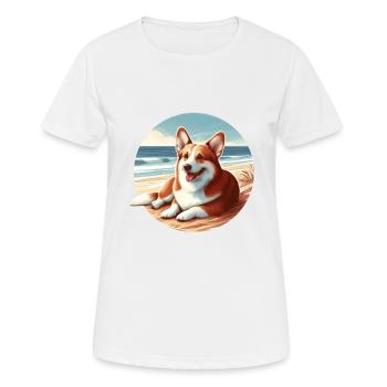 Welsh Corgi on the Beach Drawing - Women's Breathable T-Shirt - white - Front - AI Model Female 172 dark (172cm)