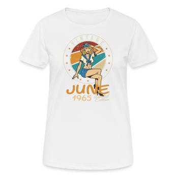 Millésime 1965 - Né en Juin 1965 - T-shirt respirant Femme - blanc - Devant - AI Model Female 172 dark (172cm)