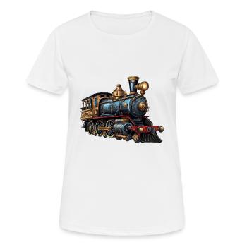 Zeitreise: Dampflokomotive des 19. Jahrhunderts - Frauen T-Shirt atmungsaktiv - Weiß - Vorne - AI Model Female 172 dark (172cm)