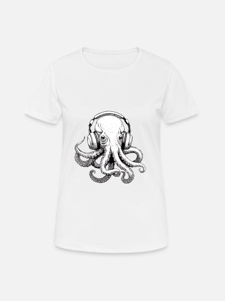 Krake mit Kopfhörern - Frauen T-Shirt atmungsaktiv - Weiß