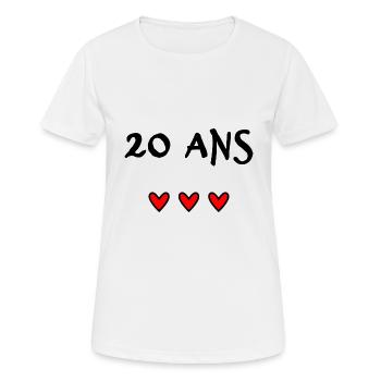 20 ANS. 20e ANNIVERSAIRE. ANNIVERSAIRE 20 ANS. 20 - T-shirt respirant Femme - blanc - Devant - AI Model Female 172 dark (172cm)
