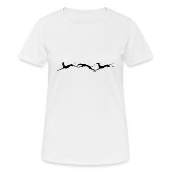 Drei springende windhunde - Frauen T-Shirt atmungsaktiv - Weiß - Vorne - AI Model Female 172 dark (172cm)