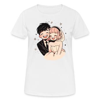 Bride and Groom Wedding Watercolor Anime Chibi - Women's Breathable T-Shirt - white - Front - AI Model Female 172 dark (172cm)
