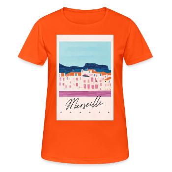 Marseille Abstract Landscape Travel Poster Retro - Women's Breathable T-Shirt - neon orange - Front - AI Model Female 172 dark (172cm)