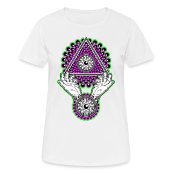 Neon Illuminati Pyramide neongrün - Schwarzlicht - Frauen T-Shirt atmungsaktiv - Weiß - Vorne - AI Model Female 172 dark (172cm)