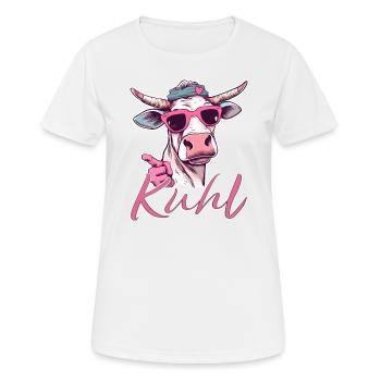 kuhl - coole Kuh in Pink - Vintage Style - Frauen T-Shirt atmungsaktiv - Weiß - Vorne - AI Model Female 172 dark (172cm)