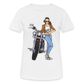Motorcyclist Biker Female Bikergirl Motorcycle Woman - Women's Breathable T-Shirt - white - Front - AI Model Female 172 dark (172cm)