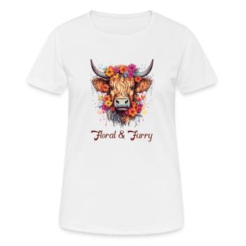 Vache des Highlands florale et poilue - T-shirt respirant Femme - blanc - Devant - AI Model Female 172 dark (172cm)