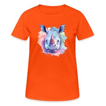 Lebendige Nashornkunst - Frauen T-Shirt atmungsaktiv - Neonorange - Vorne - AI Model Female 172 dark (172cm)