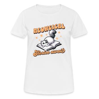 Meowgical Stories Await - Whiskered Tales Unfold - Women's Breathable T-Shirt - white - Front - AI Model Female 172 dark (172cm)