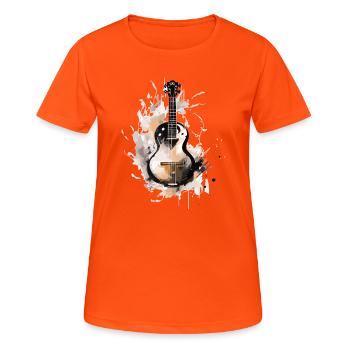 Acoustic Essence – Watercolour Guitar Symphony - Frauen T-Shirt atmungsaktiv - Neonorange - Vorne - AI Model Female 172 dark (172cm)