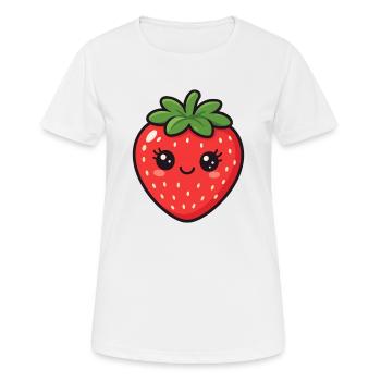 Sweet Strawberry with Face – Fruit Cartoon Design - Women's Breathable T-Shirt - white - Front - AI Model Female 172 dark (172cm)