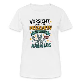 Cartoon-Schere mit Warnspruch - Frauen T-Shirt atmungsaktiv - Weiß - Vorne - AI Model Female 172 dark (172cm)