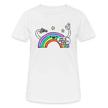 Satire Regenbogen "Das Leben ist wertlos" - Frauen T-Shirt atmungsaktiv - Weiß - Vorne - AI Model Female 172 dark (172cm)