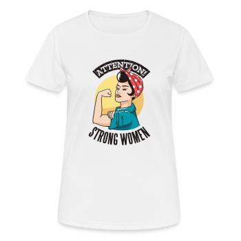 ATTENTION STRONG WOMEN Powerfrauen Frauenpower - Frauen T-Shirt atmungsaktiv - Weiß - Vorne - AI Model Female 172 dark (172cm)