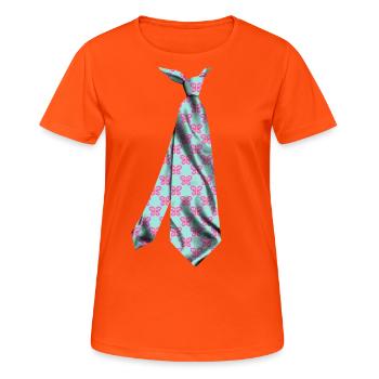 Krawatte Schmetterlingsmuster Krawatte Cravate T-Shirt - Frauen T-Shirt atmungsaktiv - Neonorange - Vorne - AI Model Female 172 dark (172cm)