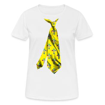 Bedrucktes Krawatten-T-Shirt mit buntem Kreuzmuster - Frauen T-Shirt atmungsaktiv - Weiß - Vorne - AI Model Female 172 dark (172cm)