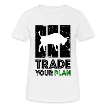 TRADE YOUR PLAN Bull Trader - T-shirt respirant Femme - blanc - Devant - AI Model Female 172 dark (172cm)