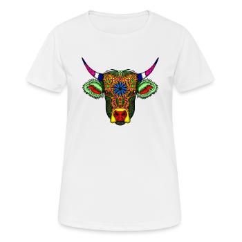 Mandala Kuh 001sehr bunt - Frauen T-Shirt atmungsaktiv - Weiß - Vorne - AI Model Female 172 dark (172cm)