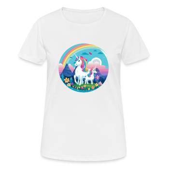 Einhorn Familie mit Regenbogen - Frauen T-Shirt atmungsaktiv - Weiß - Vorne - AI Model Female 172 dark (172cm)