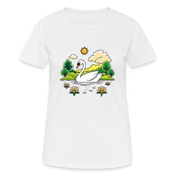 Ruhiger Schwan, der über einen ruhigen See gleitet - Frauen T-Shirt atmungsaktiv - Weiß - Vorne - AI Model Female 172 dark (172cm)