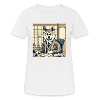 Akita am Schreibtisch - Ukiyo-e Stil - Frauen T-Shirt atmungsaktiv - Weiß - Vorne - AI Model Female 172 dark (172cm)
