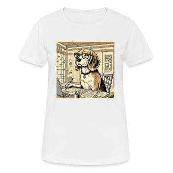 Beagle am Schreibtisch - Ukiyo-e Stil - Frauen T-Shirt atmungsaktiv - Weiß - Vorne - AI Model Female 172 dark (172cm)
