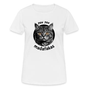pew pew cat 094239 - Frauen T-Shirt atmungsaktiv - Weiß - Vorne - AI Model Female 172 dark (172cm)