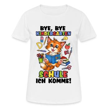 Niedliche Katze Katzenkind mit Zuckertüte Schule - Frauen T-Shirt atmungsaktiv - Weiß - Vorne - AI Model Female 172 dark (172cm)