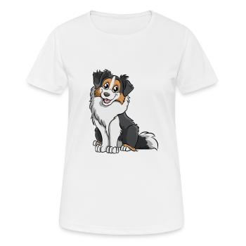 Schwarz Tricolor Australian Shepherd - Frauen T-Shirt atmungsaktiv - Weiß - Vorne - AI Model Female 172 dark (172cm)