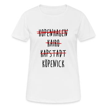 Köpenick - Berlin - Kopenhagen - Kairo - Kapstadt - Frauen T-Shirt atmungsaktiv - Weiß - Vorne - AI Model Female 172 dark (172cm)
