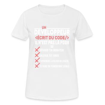 Un Développeur Écrit du Code Cadeau - T-shirt respirant Femme - blanc - Devant - AI Model Female 172 dark (172cm)