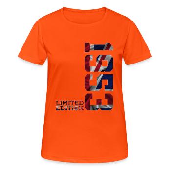 ÉDITION LIMITÉE ANGLETERRE 73E ANNIVERSAIRE 1953 UK - T-shirt respirant Femme - orange néon - Devant - AI Model Female 172 dark (172cm)