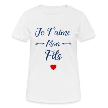 Je t'aime mon Fils - T-shirt respirant Femme - blanc - Devant - AI Model Female 172 dark (172cm)