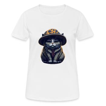 Mollige Katze mit Pilzhut - Frauen T-Shirt atmungsaktiv - Weiß - Vorne - AI Model Female 172 dark (172cm)