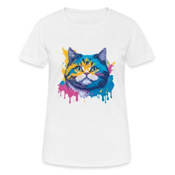 Color Splash Cat - Artistic Feline Expression - Women's Breathable T-Shirt - white - Front - AI Model Female 172 dark (172cm)
