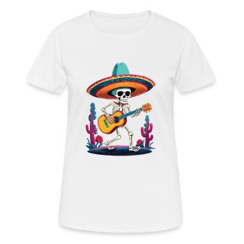 Skeleton Mexican Mariachi Guitar Player - Women's Breathable T-Shirt - white - Front - AI Model Female 172 dark (172cm)