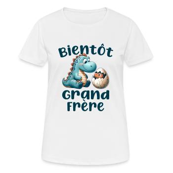 Bientôt Grand Frère Dinosaure - Annonce Grossesse - T-shirt respirant Femme - blanc - Devant - AI Model Female 172 dark (172cm)