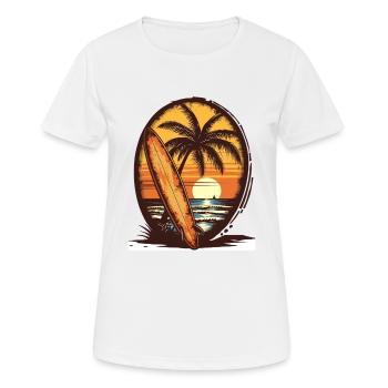 Sunset Surfboard Palm Trees - Women's Breathable T-Shirt - white - Front - AI Model Female 172 dark (172cm)