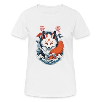 Masque Kitsune Japonais Anime Kawaii Renard Fantôme - T-shirt respirant Femme - blanc - Devant - AI Model Female 172 dark (172cm)