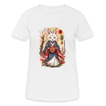 Japanische Kitsune Maske Anime Kawaii Fuchsgeist - Frauen T-Shirt atmungsaktiv - Weiß - Vorne - AI Model Female 172 dark (172cm)