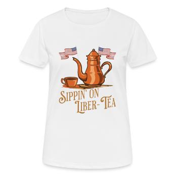 Siroter du thé Liber-tea Independence Day Fun - T-shirt respirant Femme - blanc - Devant - AI Model Female 172 dark (172cm)